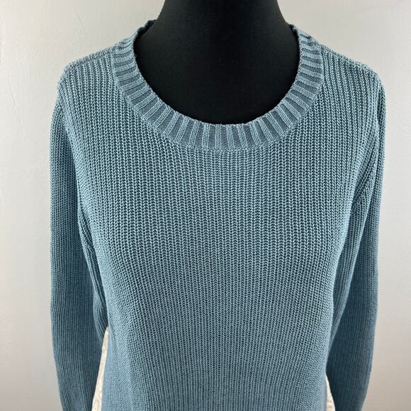 LOGO Lori Goldstein Blue Cotton Blend Asymmetric Sweater w/ Lace Godets Size M - Picture 3 of 10